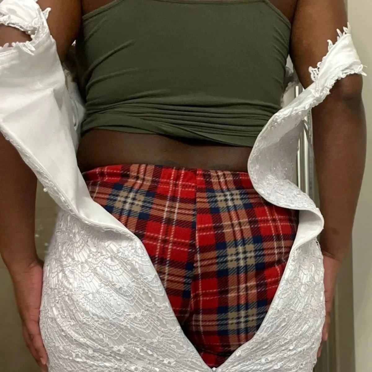 Wedding gown before bodice reconstruction and fit adjustments